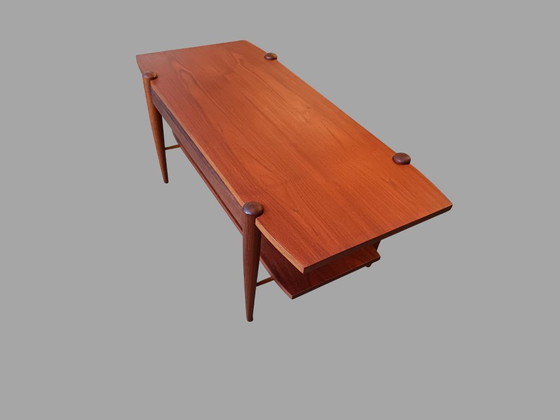 Image 1 of Louis van Teeffelen salontafel, model 44 — teak, omkeerbaar blad, Wébé jaren 60