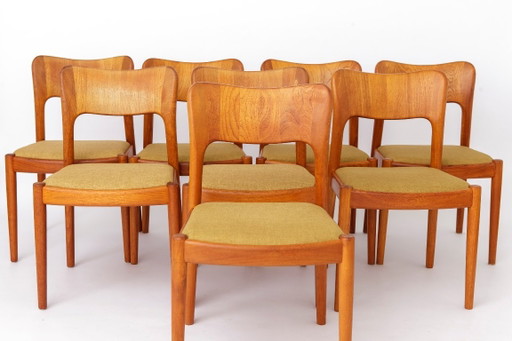 Set aus 8 Niels Koefoed „Ole“ Esszimmerstühlen, dänisches Teakholz, 1970er Jahre, Mid-Century Modern, restaurierte Stühle
