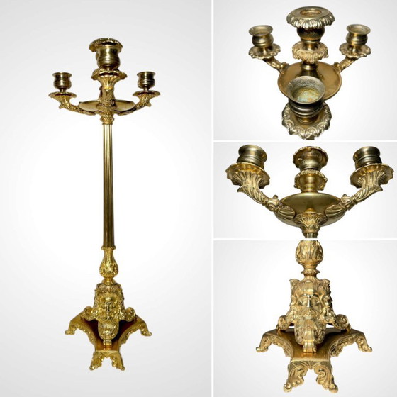Paar Empire-Kandelaber aus vergoldeter Bronze – Antikes französisches Set aus vierflammigen Kerzenleuchtern (photo 4 of 10)