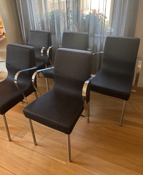 5 arX eetkamerstoelen type “Wave” – Roestvrij staal, Wol (photo 2 of 6)
