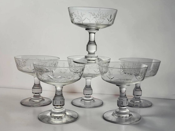 6 copas de champán de cristal – Vasos y jarras, Crystal, Glass, Art Nouveau (photo 8 of 8)