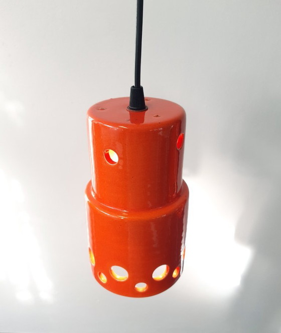 Image 1 of 1 van 3 keramieken aardewerken vintage hanglampen, West Germany fat lava stijl, keramische retro hanglampen