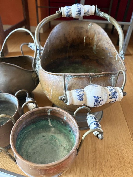 Rustic Copper Coal/Sier pots With Ceramic Handles