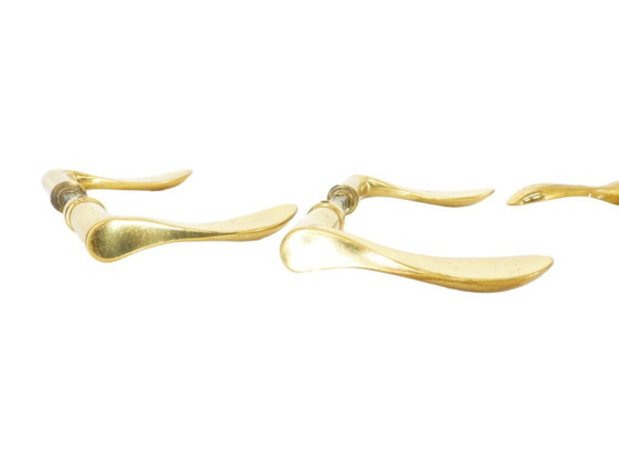 Image 1 of Set di 4 coppie di maniglie per porte in ottone massiccio del 1960 circa