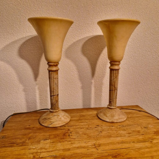 2 lampes cloche vintage espagnoles en albâtre. Albatros Pegasam. Années 70
