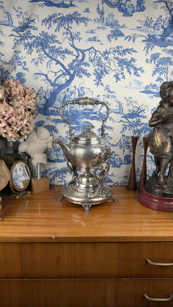 Image 1 of Samovar en Métal Argenté à Décor Incisé Baroque par l'Orfèvre Armand Frénais fin XIXème