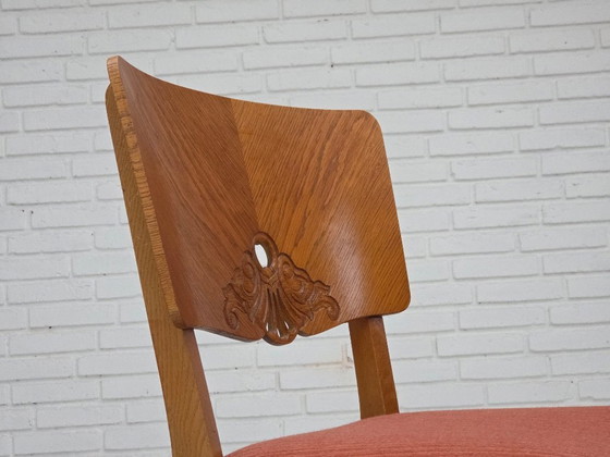 Image 1 of Anni '50, set di 6 sedie da pranzo danesi, mobili in lana, legno massello di rovere.