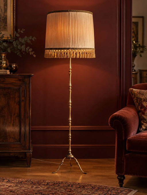 Fauteuil Bamboo Messing staande lamp vintage Frankrijk jaren 60