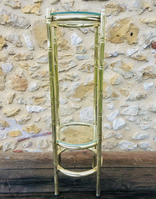 Table d'appoint vintage en laiton et verre imitation bambou, années 1940