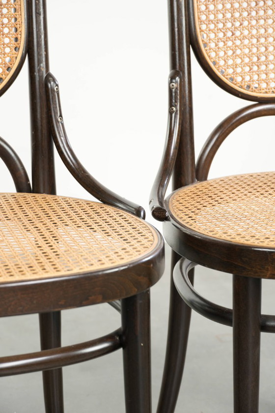 4x Original vintage Thonet Long John design webbing dining chair/bistro chair with curved wood – Klassiek (photo 9 of 13)