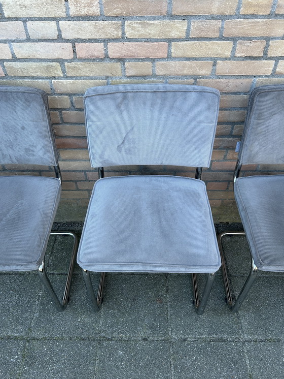 Image 1 of 4 Pure Ridge Ribbed Fabric Chairs with Chrome Tubular Frame