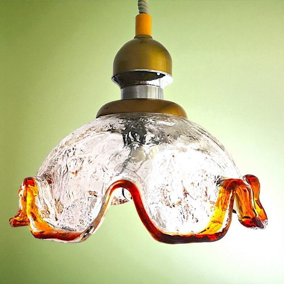 Image 1 of Large Murano glass retractable hanging lamp in style of Carlo Mason for Mazzega, 1960s