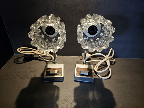 Image 1 of Set Of 2 Vintage Table Lamps - Glass & Chrome - 1970s