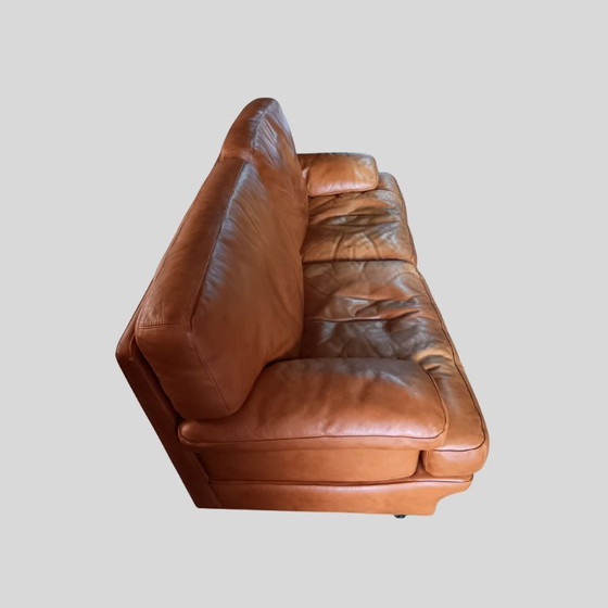 Image 1 of Canapé Formaflex vintage en cuir italien - 3 et 2 places, Cognac