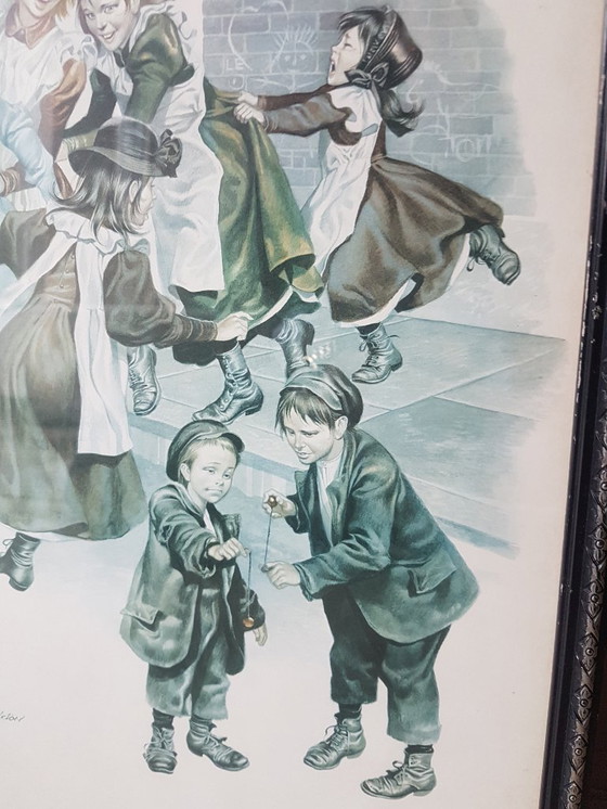 Image 1 of Ronald Embleton Lithograph - Signed in print - Vintage/Antique - Fox and Chickens - Children playing day scene Lithograph