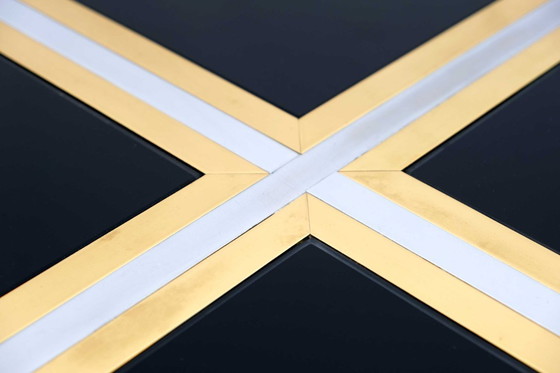 Image 1 of Mesa de comedor italiana Romeo Rega de mediados de siglo en vidrio negro, latón y cromo