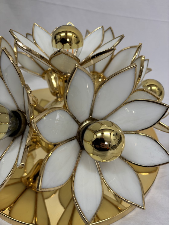 Image 1 of Plafonnier Lotus vintage style Hollywood Regency, en laiton et or