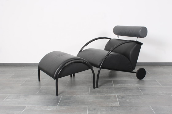 Image 1 of Black Leather Zyklus Lounge Chair + Hocker By Peter Maly For Cor