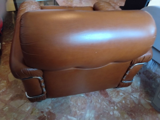 2 Sessel und Sofa, ceriotti, Leder, Chrom, Braun (Foto 7 von 7)