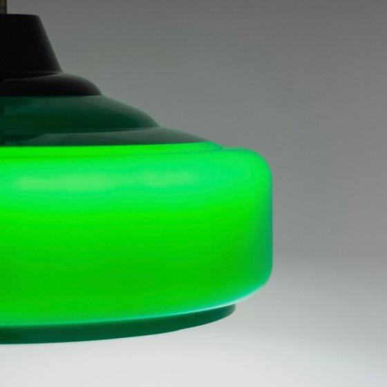 Image 1 of 2x Lampadari a sospensione vintage da biliardo verde italiano, anni '70