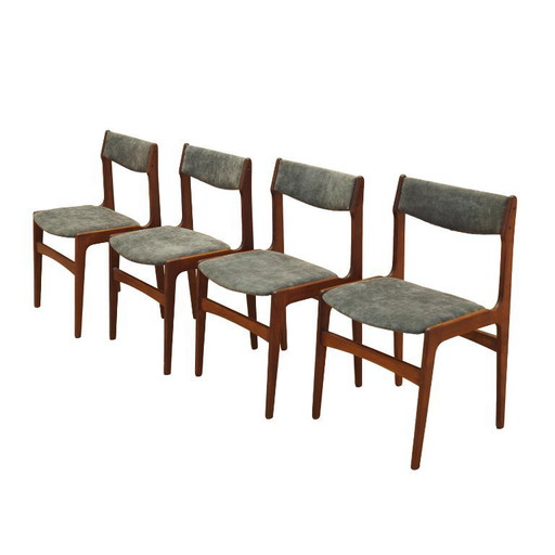 Set di quattro sedie in teak, design danese, anni '70, prodotte in Danimarca.