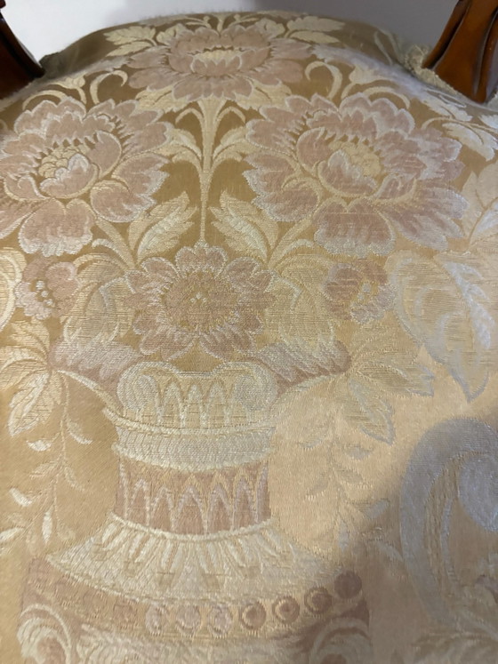 Pair of Vintage Louis XV Style Armchairs - Gold Brocade, Textile, Wood, Beige (photo 4 of 6)