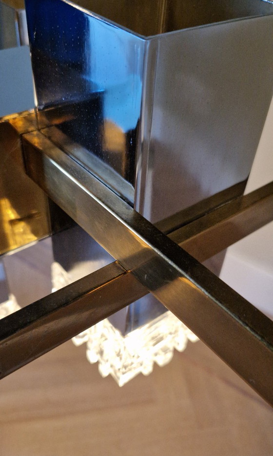 Image 1 of Vintage Italian design chandelier, Cubic, Gaetano Sciolari, chrome, brass, glass, 1970s