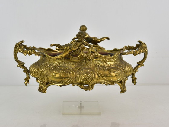 Image 1 of Antique gilt bronze jardinière with putti – Rococo style, ca. 1900