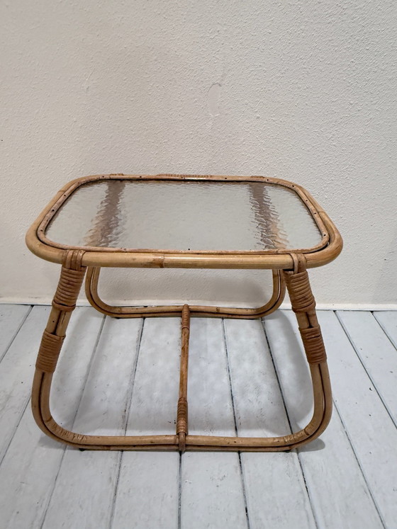 Tavolino vintage Rohe Noordwolde con vetro strutturato – Rohé Noordwolde, Tavolini da caffè, Rattan (photo 7 of 9)