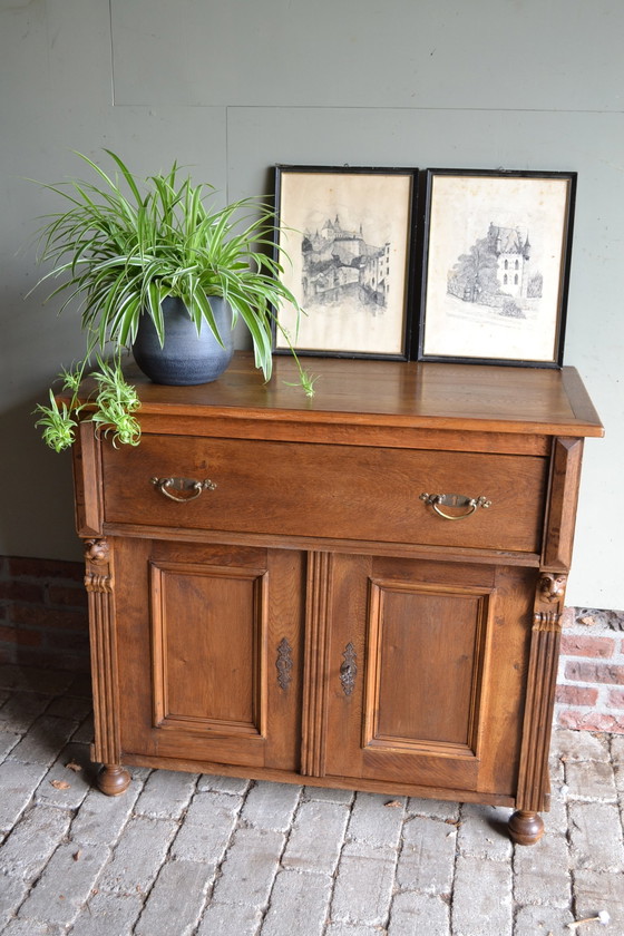Image 1 of Antique oak wooden sideboard.