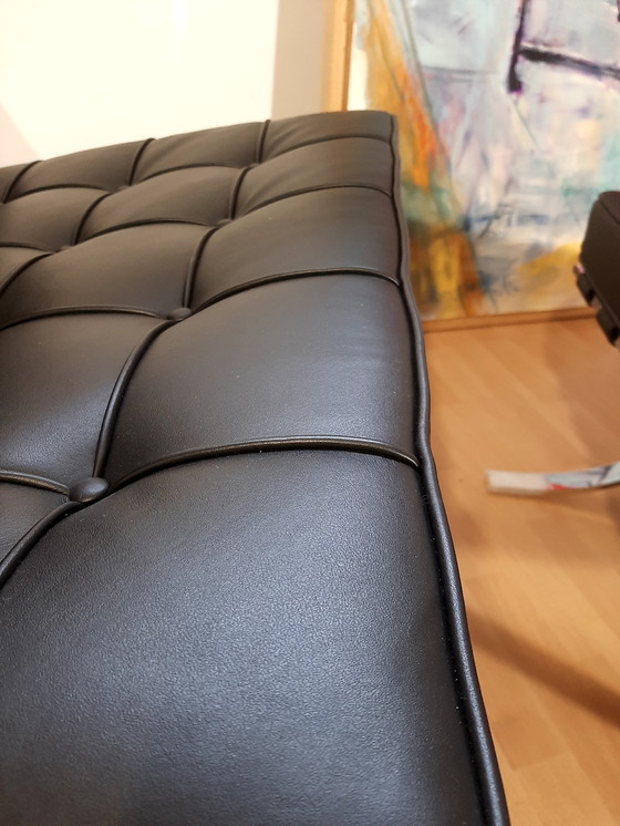 Image 1 of Knoll Set Barcelona New-Never Used Black Leather Design by Ludwig Mies Van Der Rohe and Lilly Reich (1929)