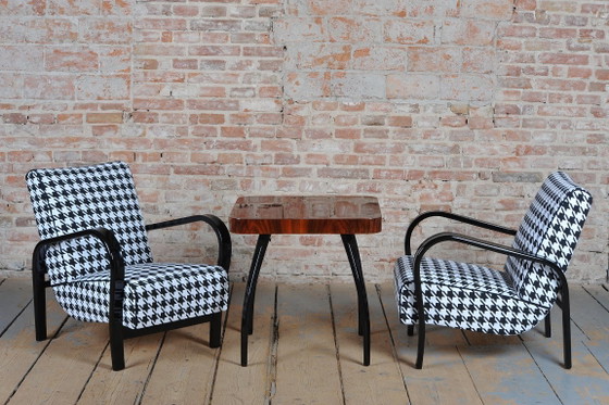 Paar gerestaureerde art-deco fauteuils, door Koželka en Kropáček, Tsjechië, jaren dertig – Textile, Wood (photo 5 of 12)