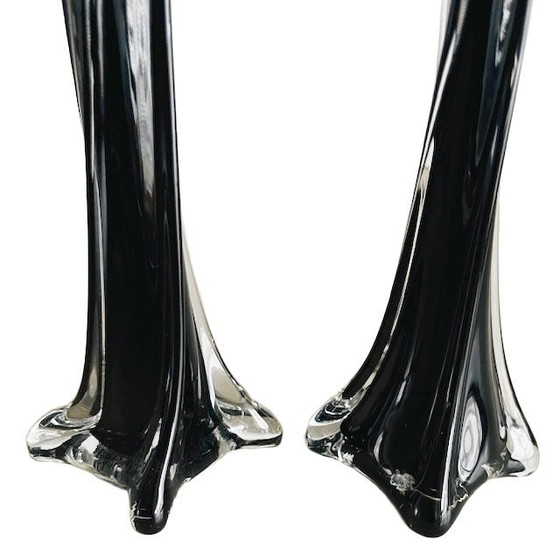 Image 1 of Vintage set of mid-century slimline vases in black glass, 1970s