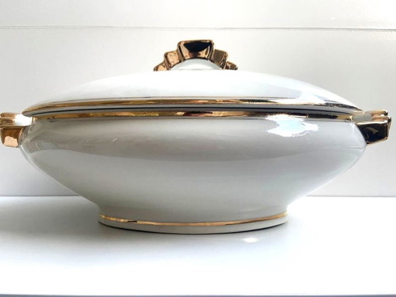 Image 1 of Soupière Légumier Plat de Service Centre de Table Porcelaine Fine Non Signée Art