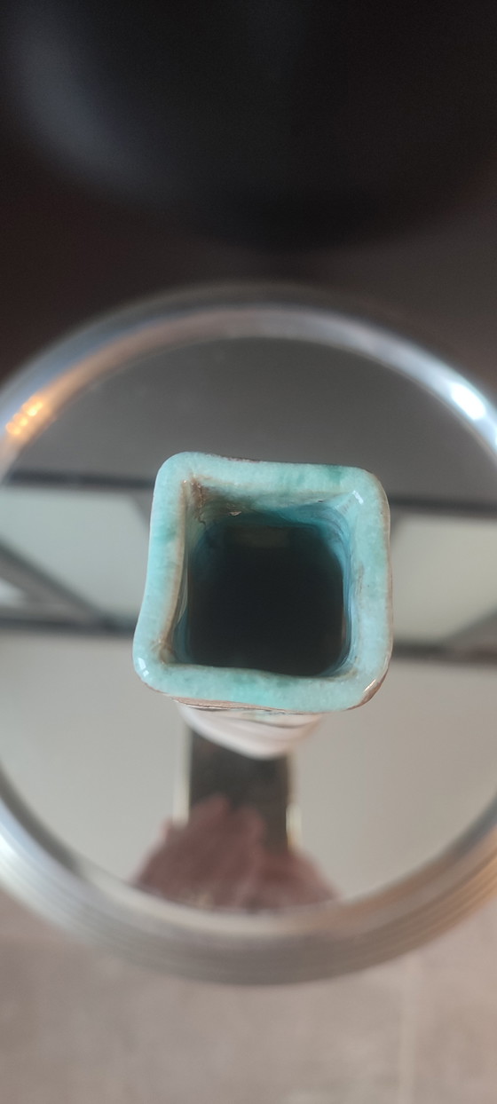 Image 1 of Turned stoneware vase, signed, with relief decoration