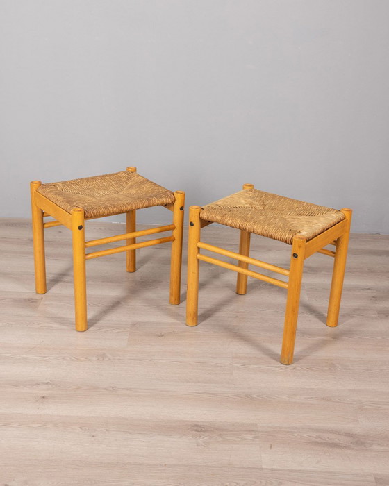 Image 1 of Pair of Vintage 70s Stools in Wood and Rope, Ibisco Design