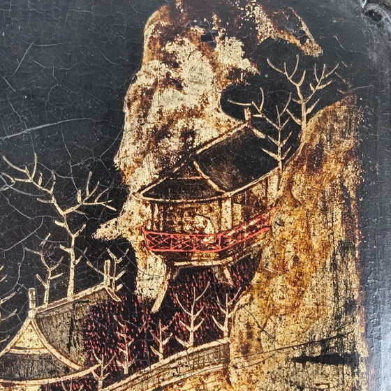 Image 1 of Impresionante par de paneles de estilo chinoiserie del siglo XIX con marcos dorados.