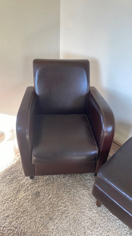 2 chairs leather plus footstool