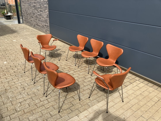 Image 1 of Fritz Hansen series 7 Butterfly chairs in Cognac leather NEW!!