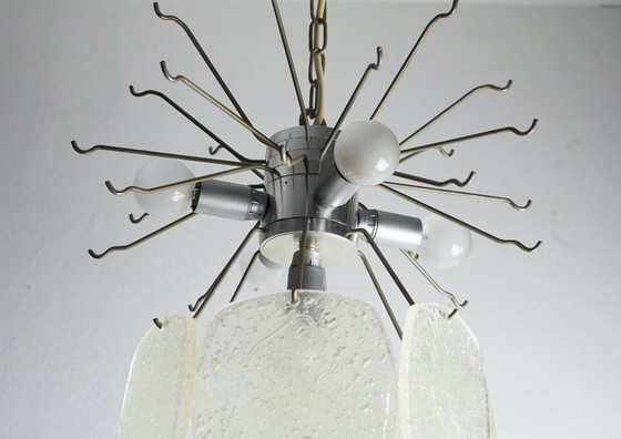 Image 1 of mid century PENDANT LIGHT with 30 acrylic discs like ice glass 1960s 1970s hanging lamp