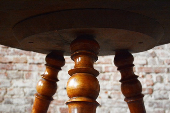 Gerestaureerde Biedermeier salontafel, kersen- en walnotenhout, gerestaureerde Poolse afwerking, – Wood (photo 10 of 11)
