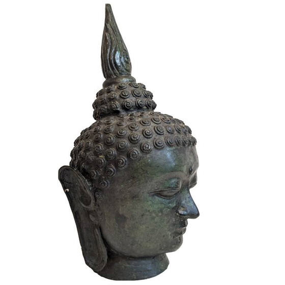 Antigua cabeza de Buda tailandesa de bronce con ushnisha en forma de llama – Esculturas, Bronze (photo 2 of 6)