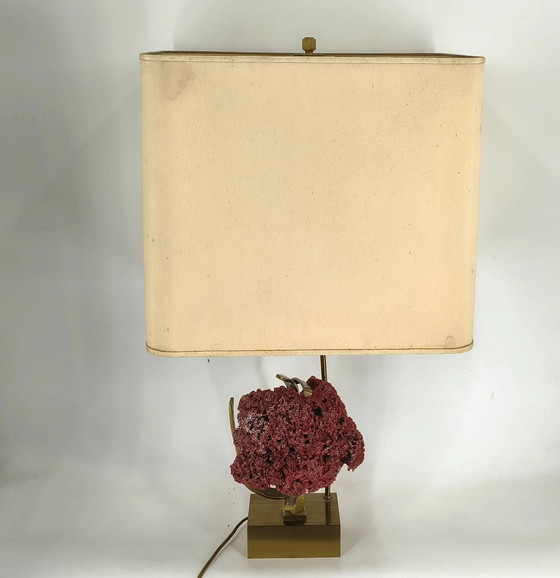 Rare red pipe organ coral brass table lamp, 1970s (photo 5 of 13)