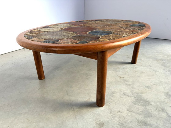Mid Century Danish Teak And Tile Tue Poulsen Coffee Table By Haslev, 1960s, Ceramic, Wood, Beige (photo 6 of 14)