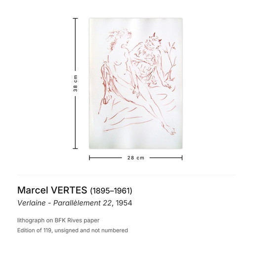 Marcel VERTES Verlaine - Litografia Parallèlement 22 1954