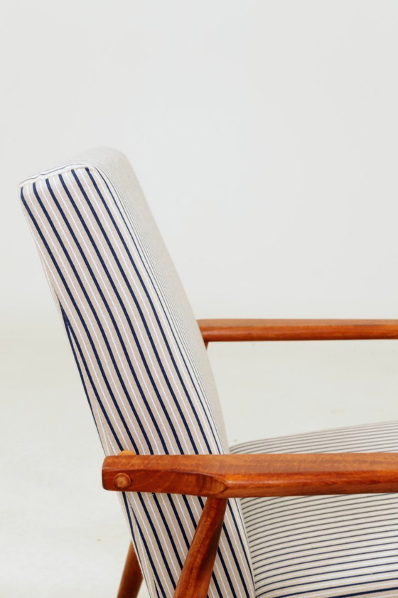 Image 1 of Lounge Chair with footstool Vintage Stripe Fabric Mid Century Design, 1960
