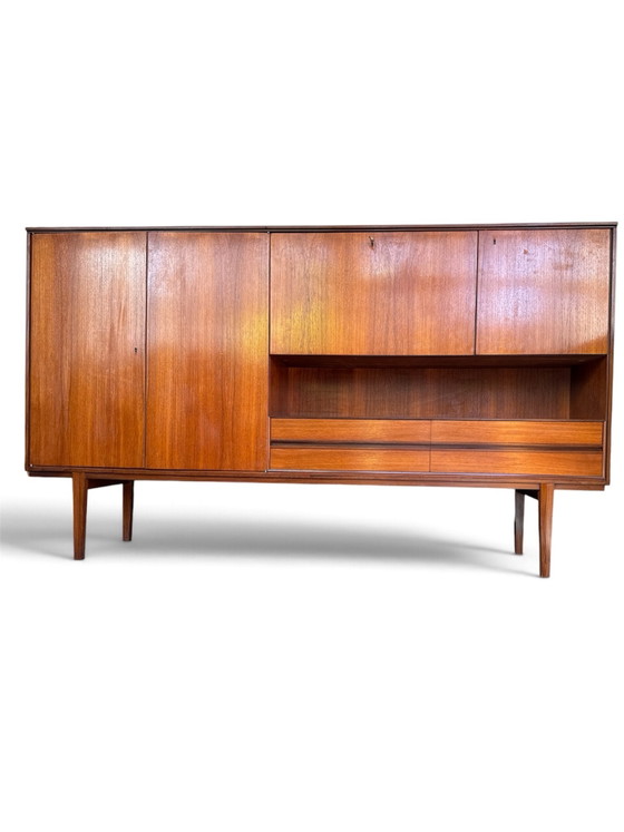 ⁠Deens Vintage Mid-Century Teak Highboard / Wandmeubel, High boards, Hout, Bruin (foto 4 van 11)