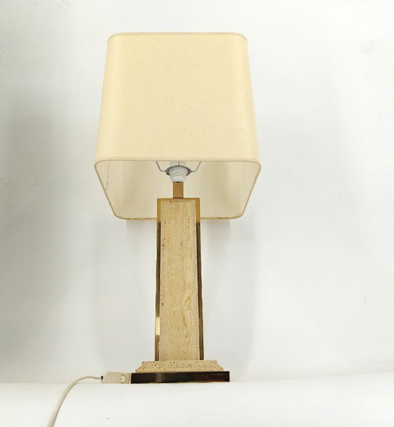 Image 1 of Lampada da tavolo vintage in travertino e ottone di Fedam, anni '70
