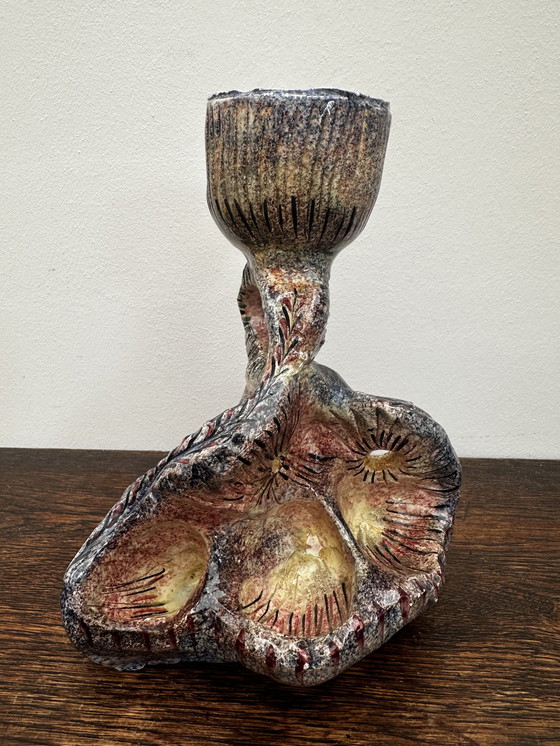 Image 1 of Organic Shaped Candle Holder - Signed Vintage Ceramic