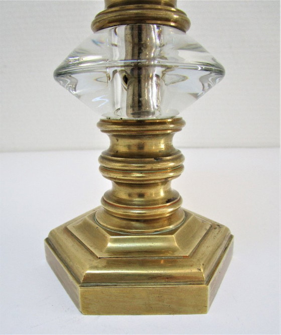 Image 1 of vintage opaline crystal bronze lamp